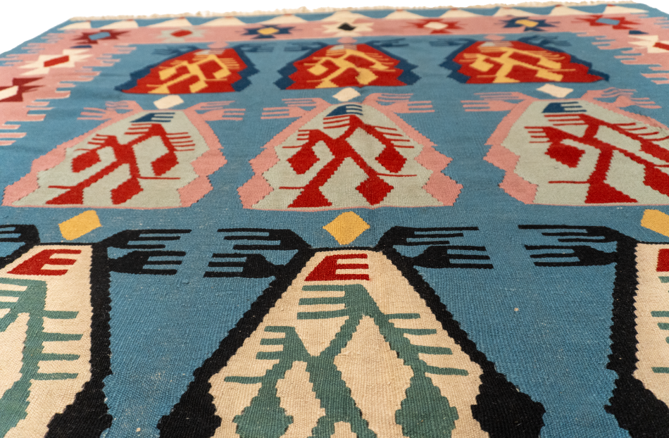 W 7.3 - L 10.9 - Kilim Fine/Wool Geometric Rectangle - Finest Hand-Made Quality Wool - 60885