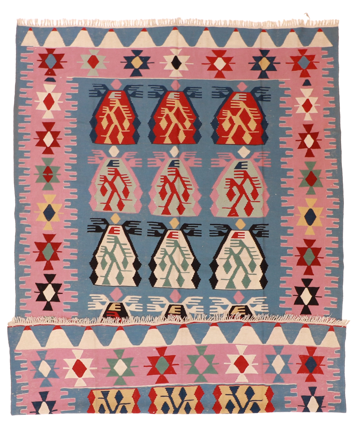 W 7.3 L 10.9 Kilim 100% Wool Hand-Woven Geometric Design - 60885