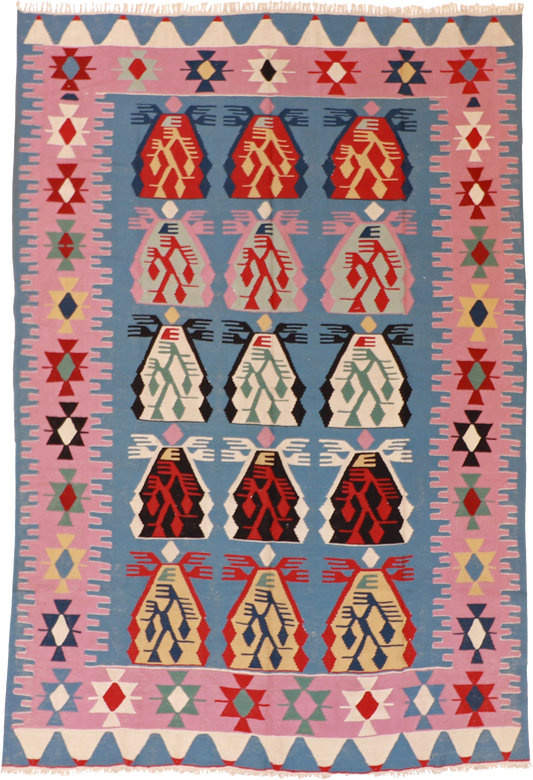W 7.3 L 10.9 Kilim 100% Wool Hand-Woven Geometric Design - 60885