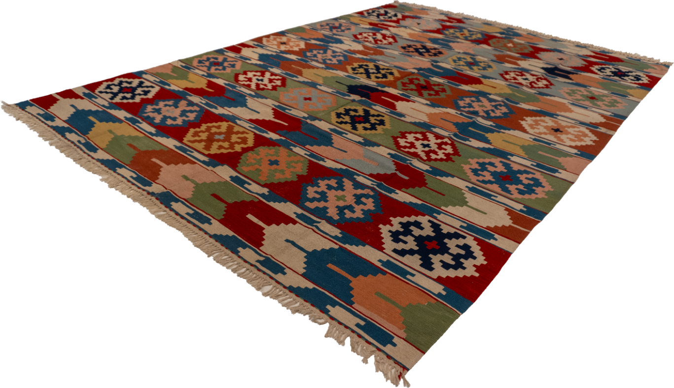 W 8.3 L 11.7 Kinora 100% Wool Hand-Woven Geometric Design - 60886