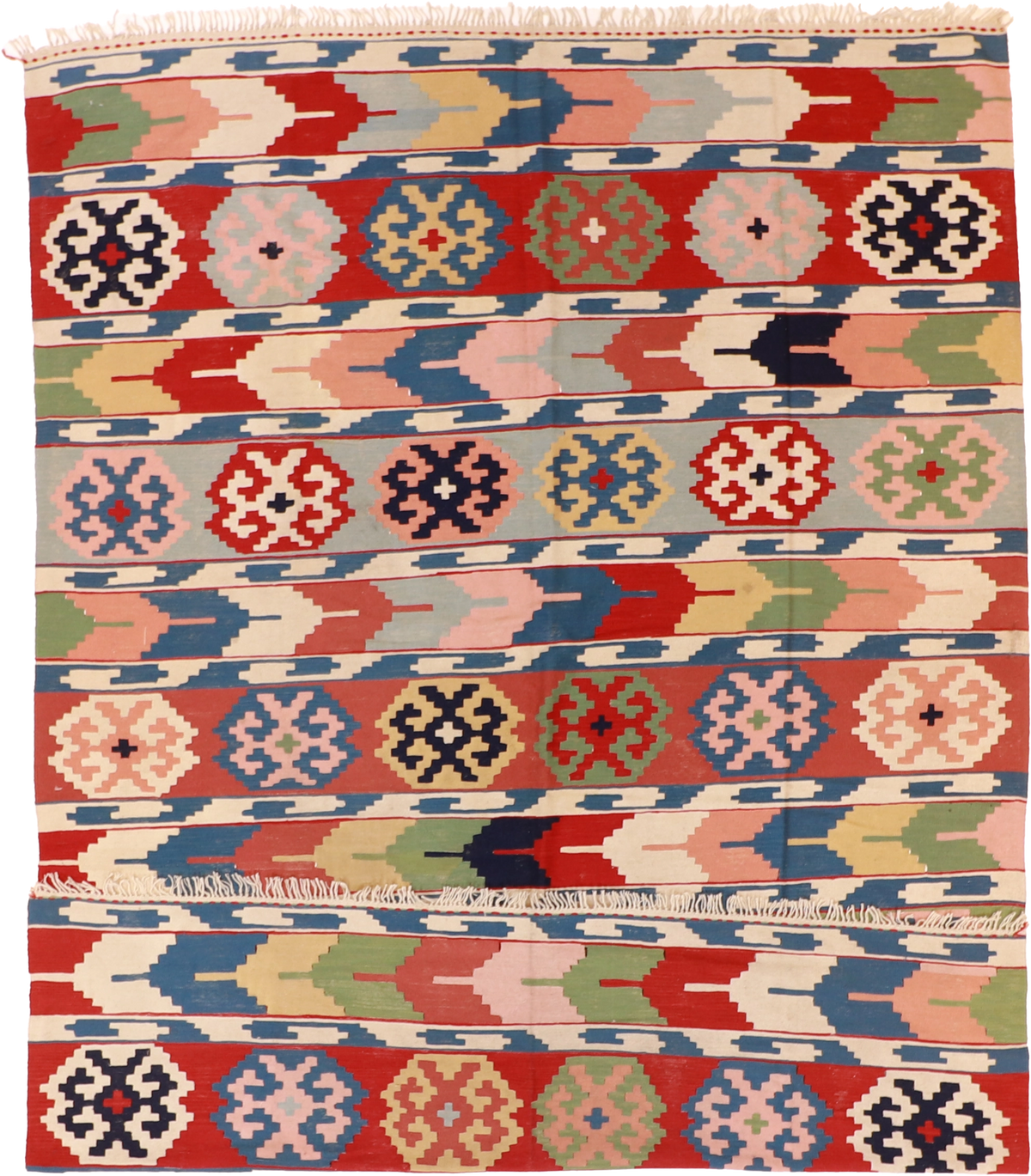 W 8.3 L 11.7 Kilim 100% Wool Hand-Woven Geometric Design - 60886