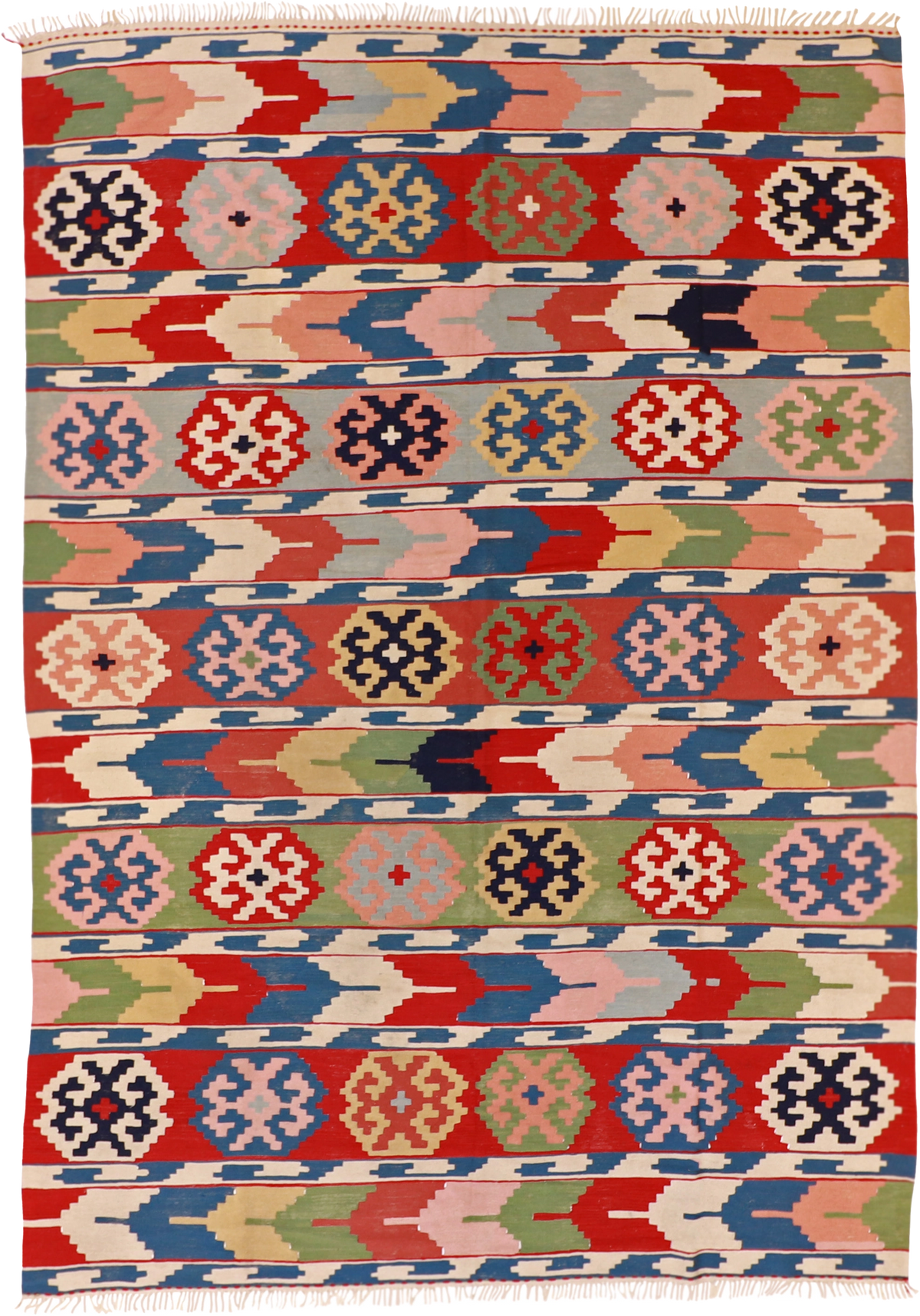 W 8.3 L 11.7 Kilim 100% Wool Hand-Woven Geometric Design - 60886