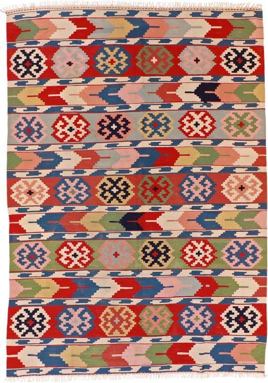 W 8.3 L 11.7 Kilim 100% Wool Hand-Woven Geometric Design - 60886