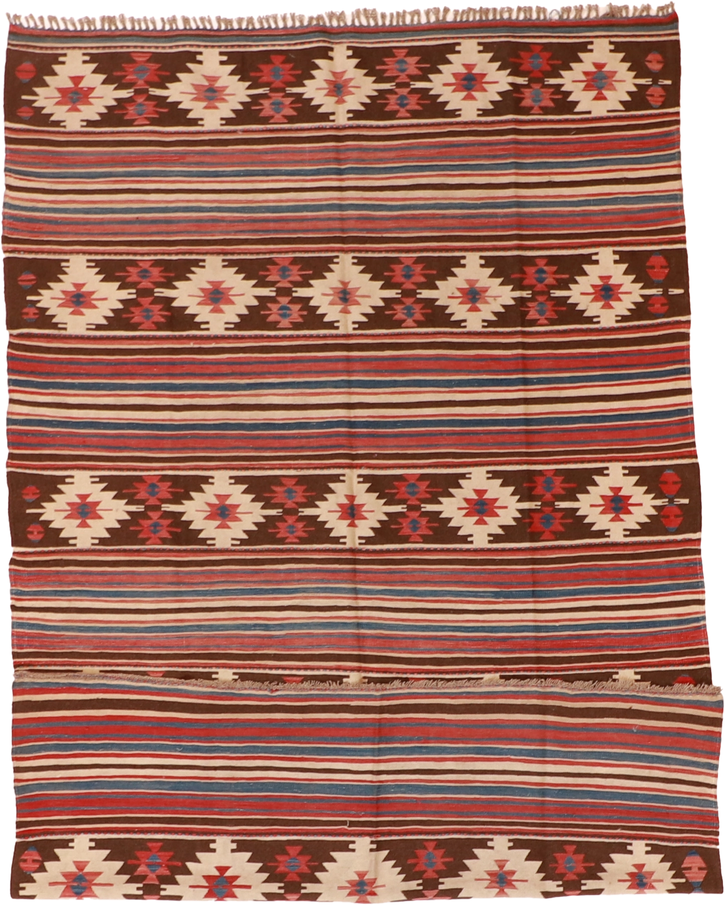 W 6 - L 9.4 - Kilim Fine/Wool Geometric Rectangle - Finest Hand-Made Quality Wool - 60887