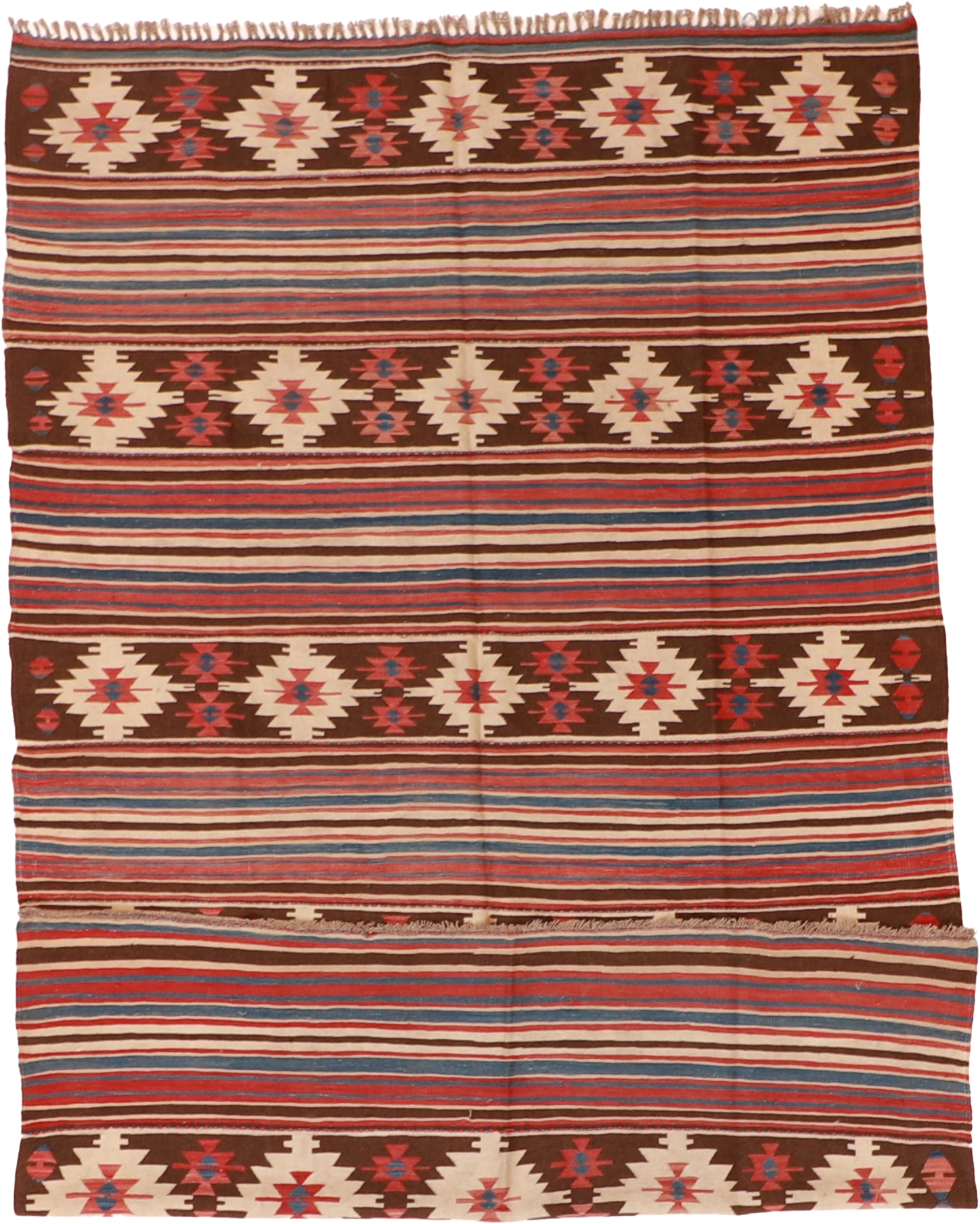 W 6 - L 9.4 - Kilim Fine/Wool Geometric Rectangle - Finest Hand-Made Quality Wool - 60887