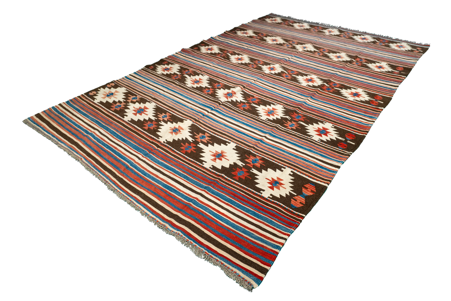 W 6 - L 9.4 - Kilim Fine/Wool Geometric Rectangle - Finest Hand-Made Quality Wool - 60887