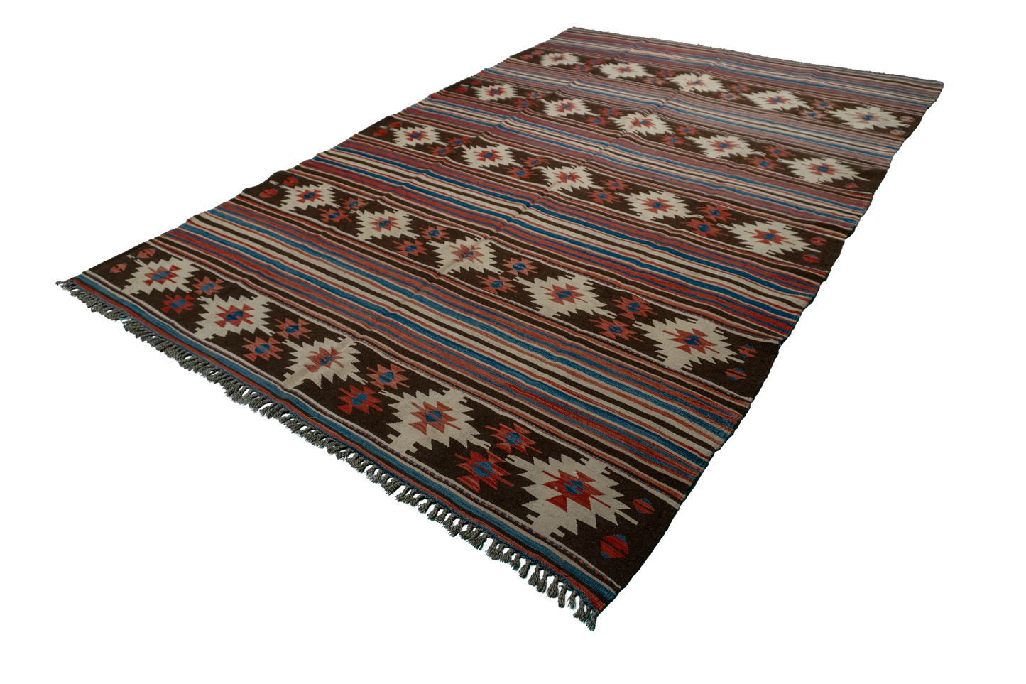 W 6 - L 9.4 - Kilim Fine/Wool Geometric Rectangle - Finest Hand-Made Quality Wool - 60887