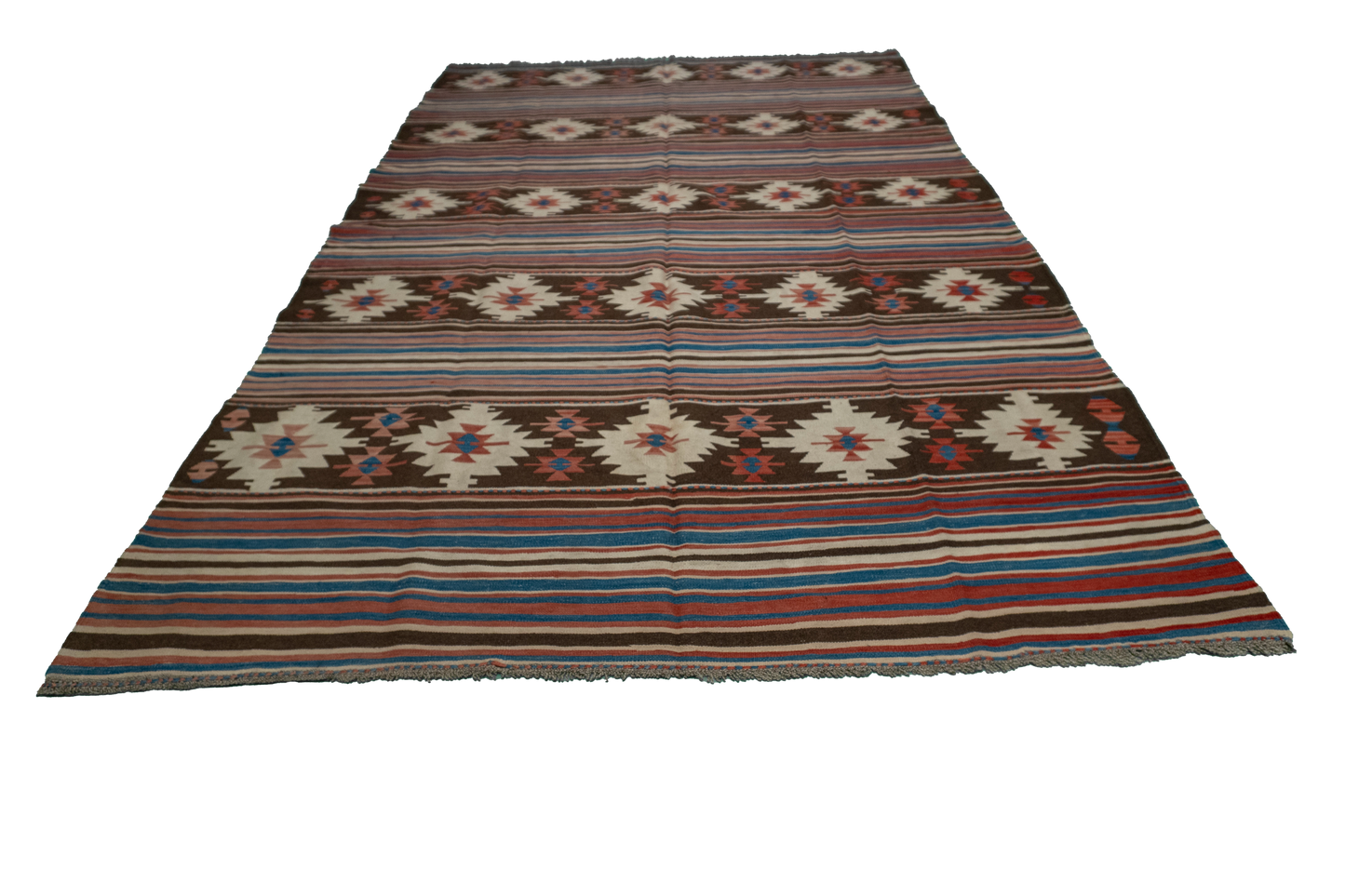 W 6 - L 9.4 - Kilim Fine/Wool Geometric Rectangle - Finest Hand-Made Quality Wool - 60887