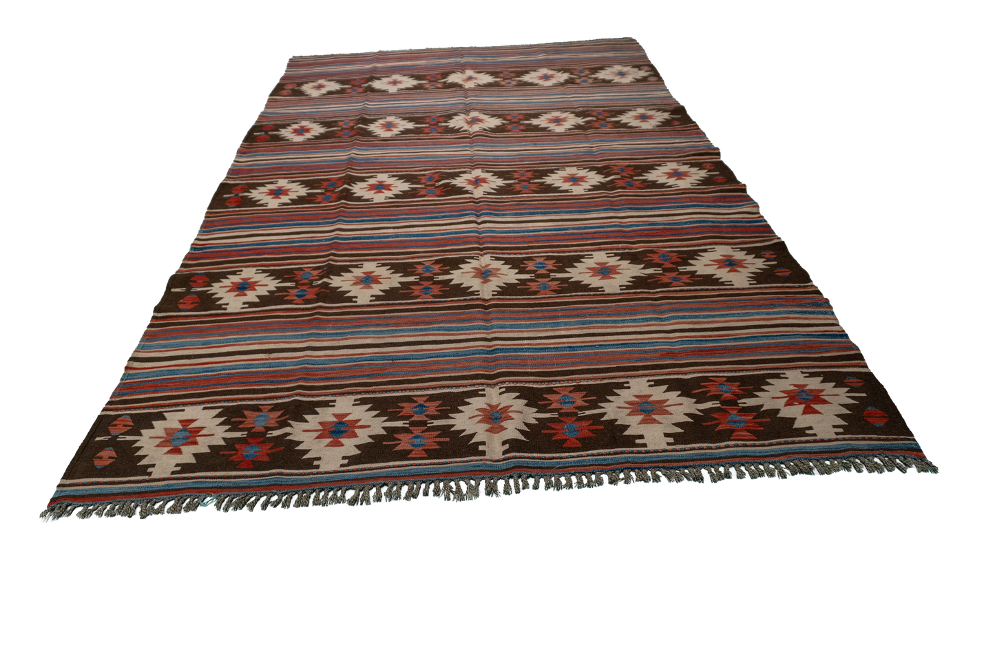 W 6 - L 9.4 - Kilim Fine/Wool Geometric Rectangle - Finest Hand-Made Quality Wool - 60887