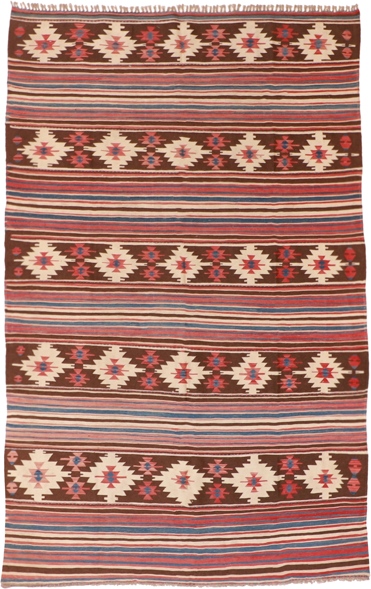 W 6 L 9.4 Kilim 100% Wool Hand-Woven Geometric Design - 60887