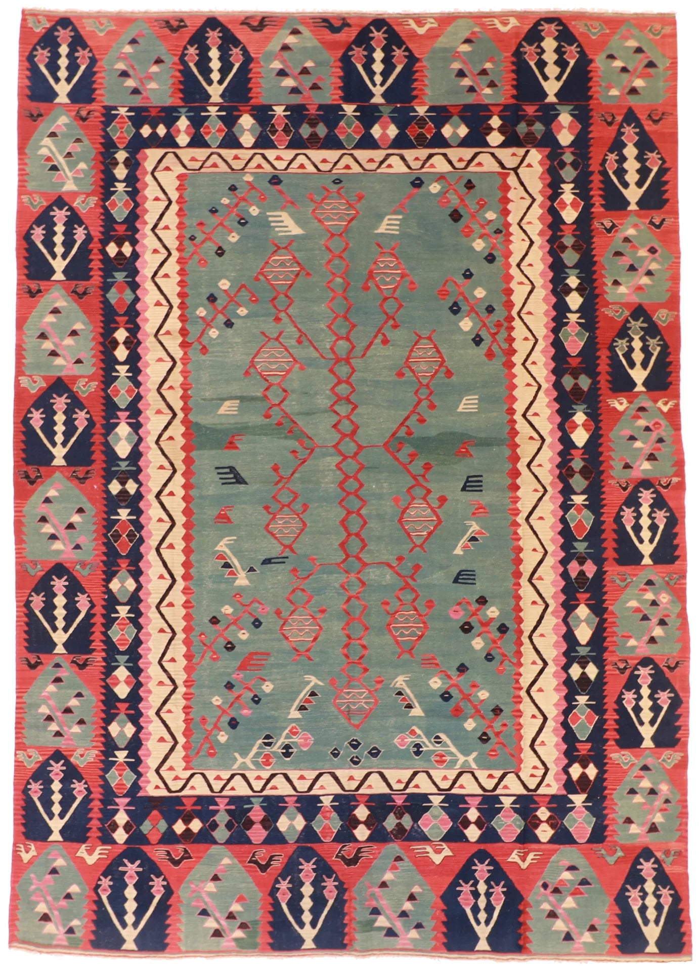 9.7 x 13.5 - Kilim Wool All Over Rectangle - Finest Hand-Knotted Quality Wool — 60942