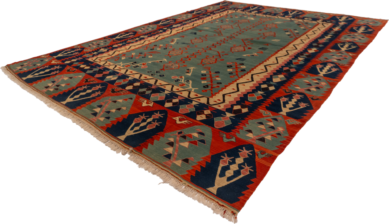 W 9.7 - L 13.5 - Kilim Wool All Over Rectangle - Finest Hand-Made Quality Wool - 60942