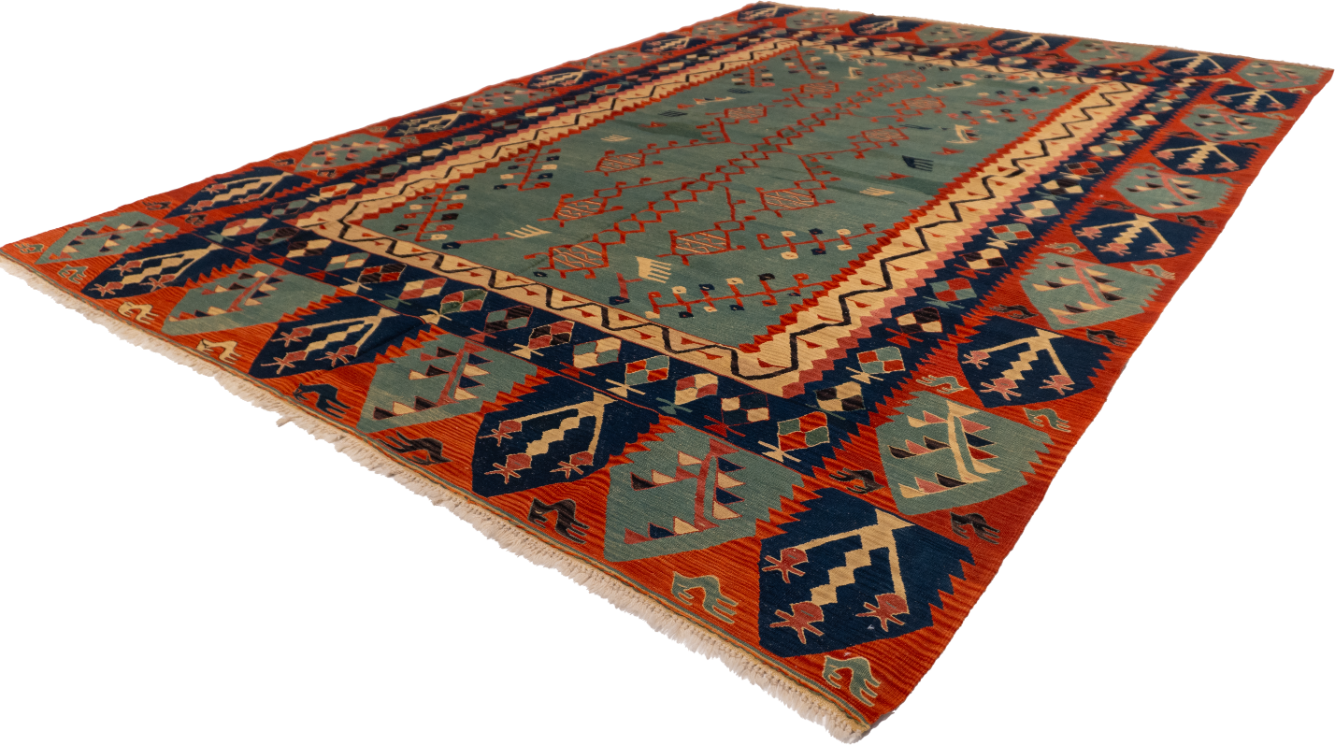 W 9.7 - L 13.5 - Kilim Wool All Over Rectangle - Finest Hand-Made Quality Wool - 60942
