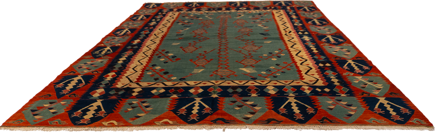 W 9.7 - L 13.5 - Kilim Wool All Over Rectangle - Finest Hand-Made Quality Wool - 60942