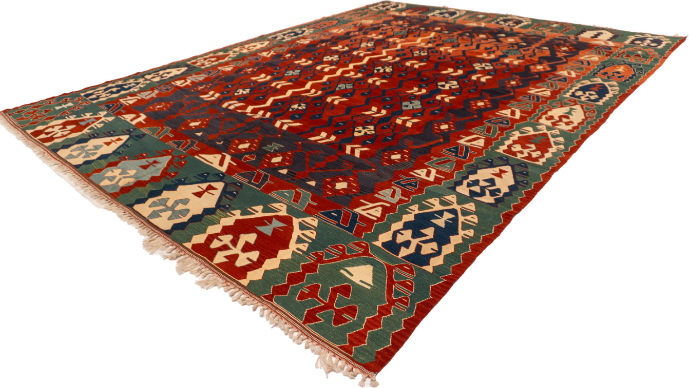 W 10 - L 13.2 - Kilim Wool All Over Rectangle - Finest Hand-Made Quality Wool - 60943