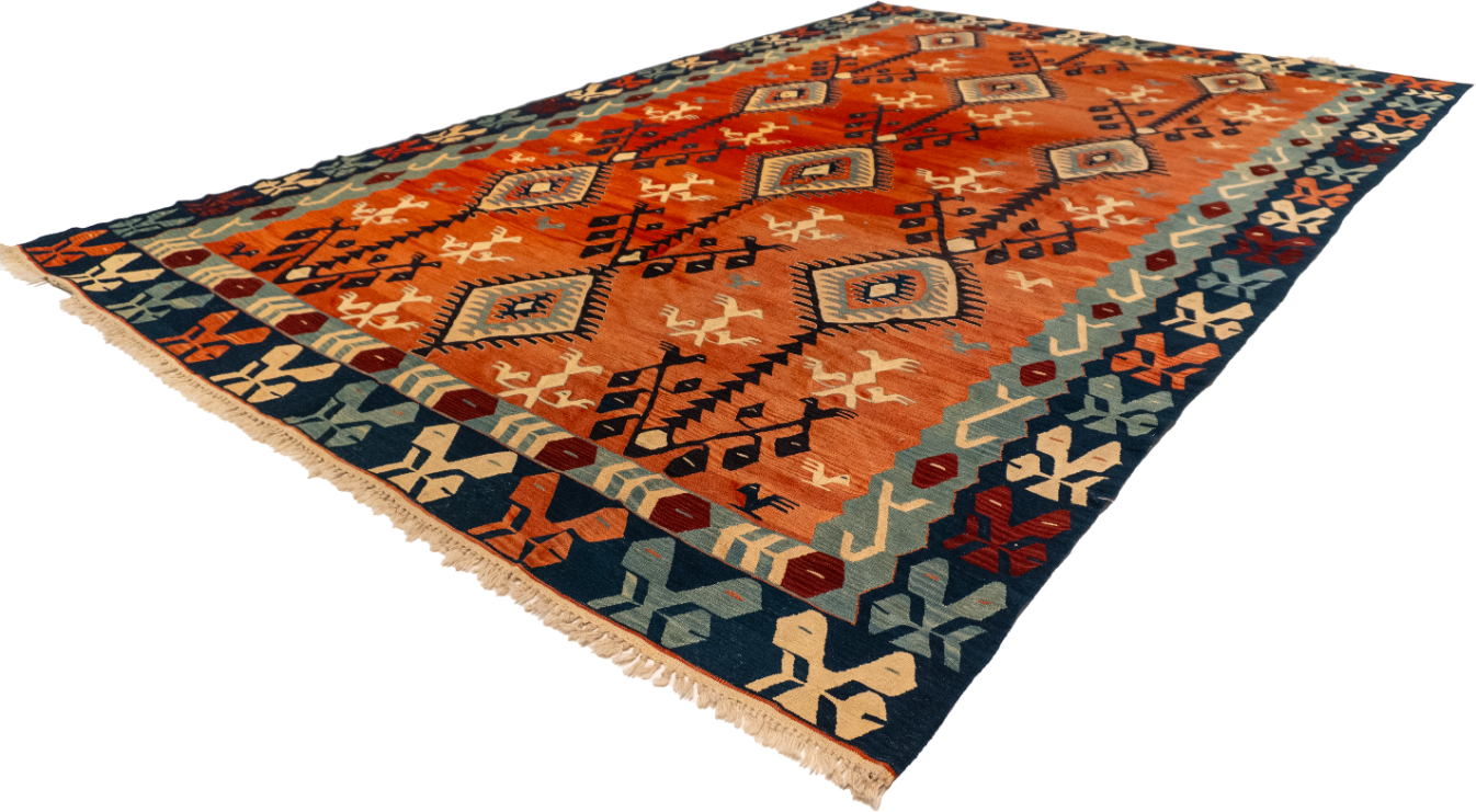 W 9.6 - L 14 - Kilim Wool All Over Rectangle - Finest Hand-Made Quality Wool - 60945
