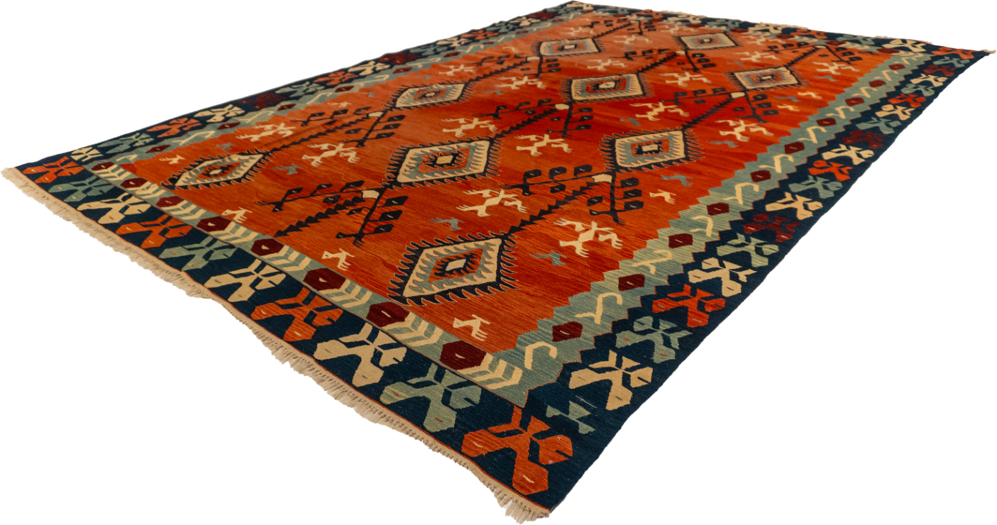 W 9.6 - L 14 - Kilim Wool All Over Rectangle - Finest Hand-Made Quality Wool - 60945