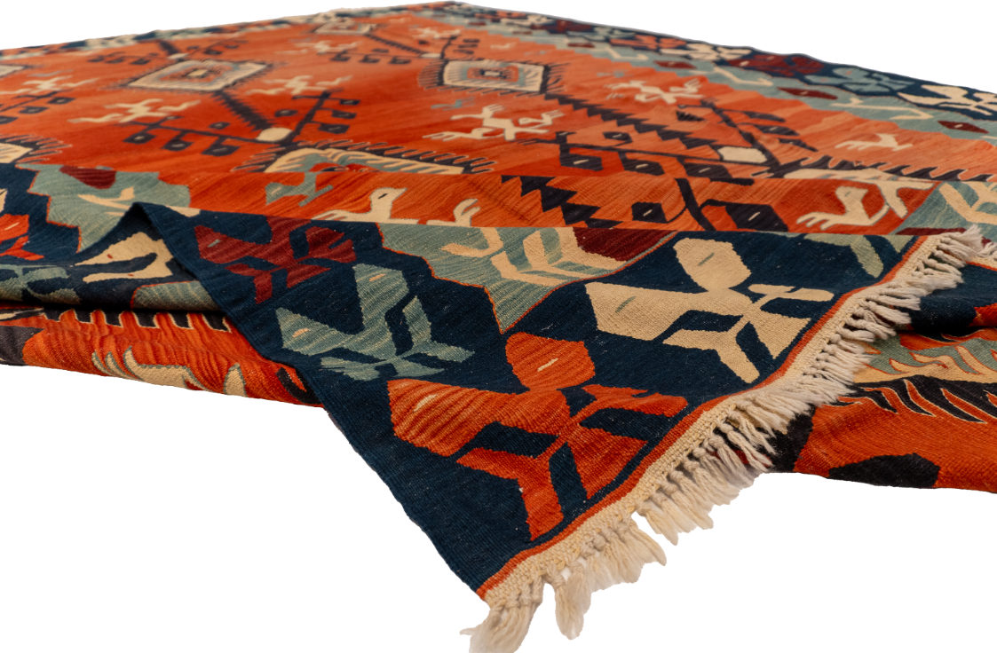 W 9.6 - L 14 - Kilim Wool All Over Rectangle - Finest Hand-Made Quality Wool - 60945