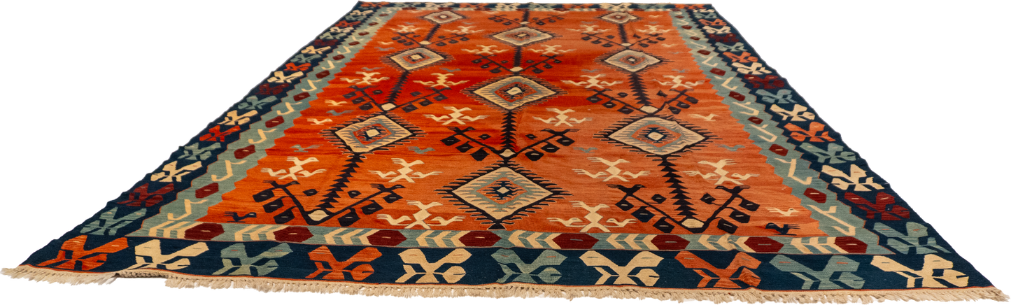 W 9.6 - L 14 - Kilim Wool All Over Rectangle - Finest Hand-Made Quality Wool - 60945