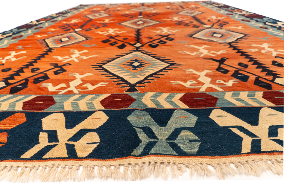 W 9.6 - L 14 - Kilim Wool All Over Rectangle - Finest Hand-Made Quality Wool - 60945