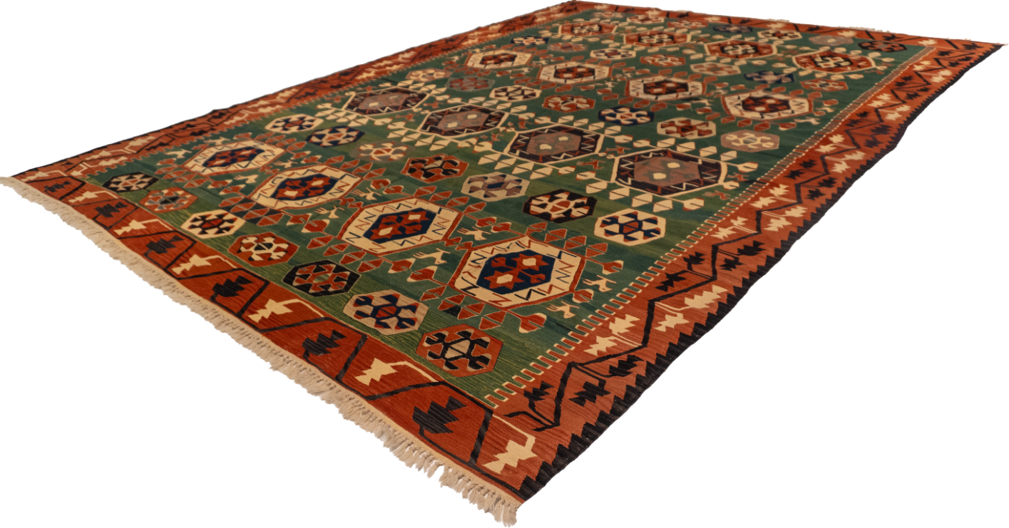 W 9.10 L 14 Kilim 100% Wool Hand-Woven All-Over Design - 60946