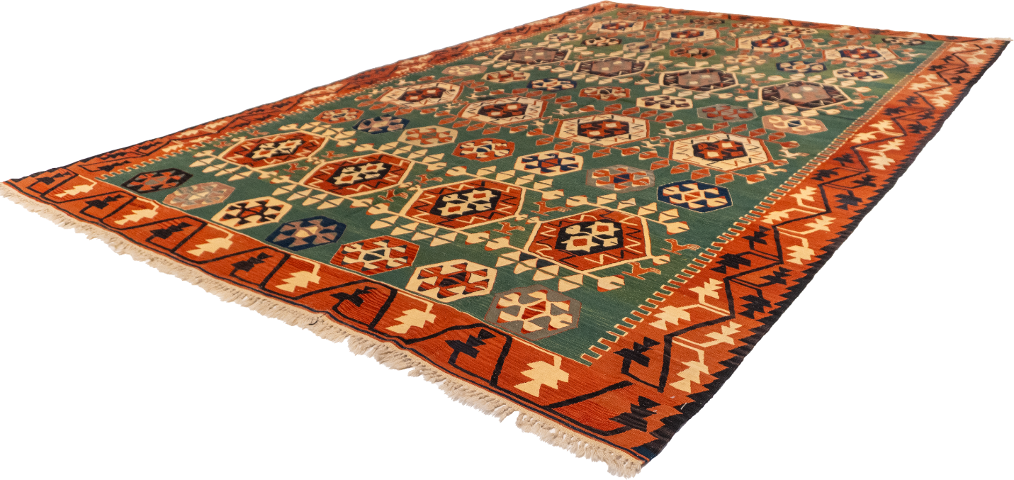 W 9.10 L 14 Kilim 100% Wool Hand-Woven All-Over Design - 60946