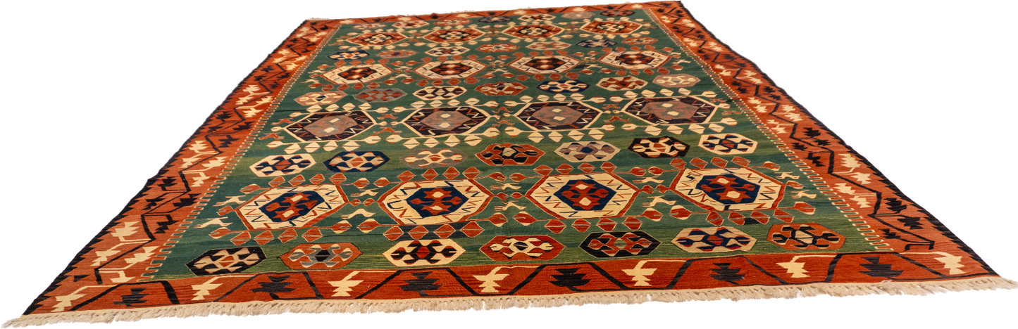 W 9.10 L 14 Kilim 100% Wool Hand-Woven All-Over Design - 60946
