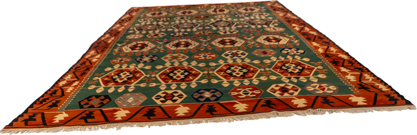 W 9.10 L 14 Kilim 100% Wool Hand-Woven All-Over Design - 60946
