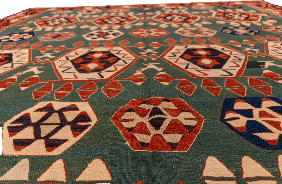 W 9.10 L 14 Kilim 100% Wool Hand-Woven All-Over Design - 60946