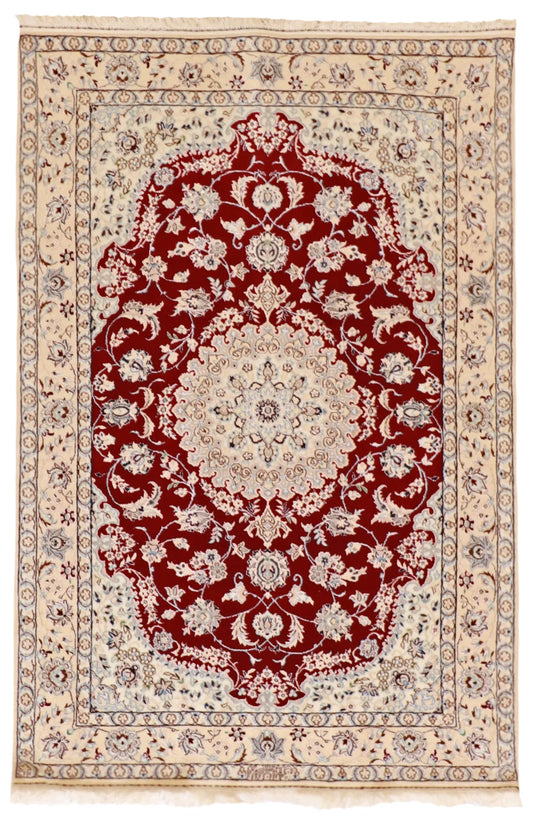 3.5 x 5.3 - Naine Wool/Silk Floral Rectangle - Finest Hand-Knotted Quality Wool — 60955