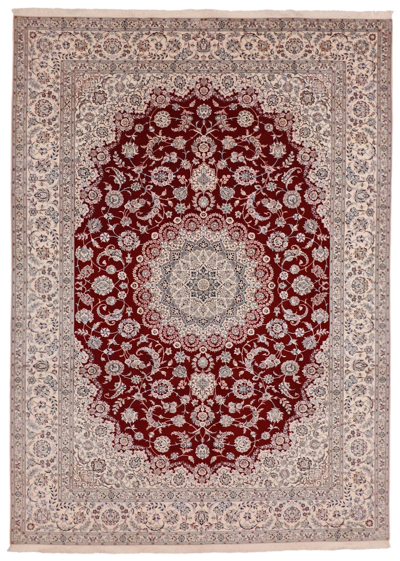 W 8.4 L 11.7 Naine Kashan 100% Silk Hand-Woven Medallion Design - 60957