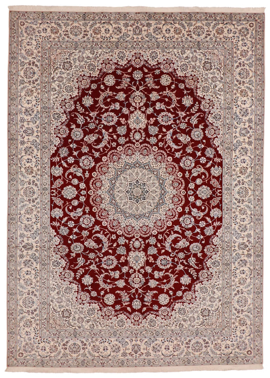 W 8.4 L 11.7 Naine Kashan 100% Silk Hand-Woven Medallion Design - 60957