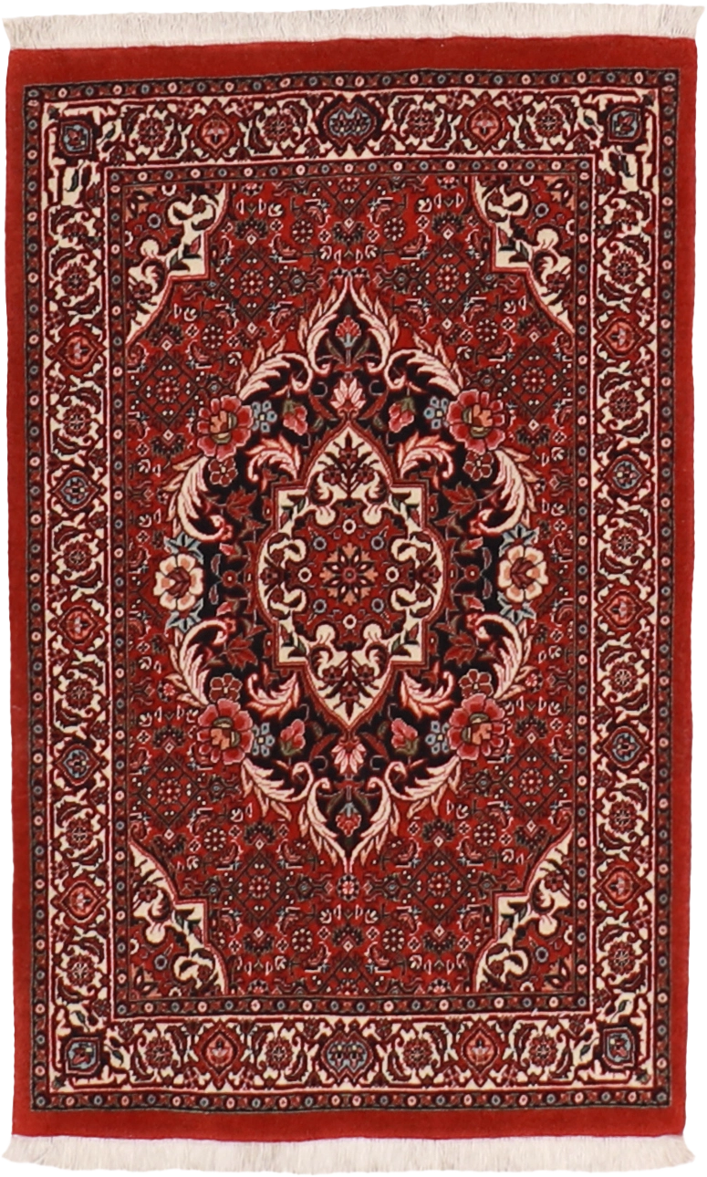 W 2.4 L 3.9 Bijar Wool-Silk Blend Hand-Woven Medallion Design - 60965