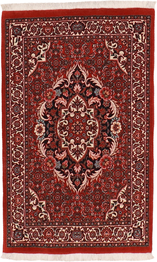 W 2.4 L 3.9 Bijar Wool-Silk Blend Hand-Woven Medallion Design - 60965