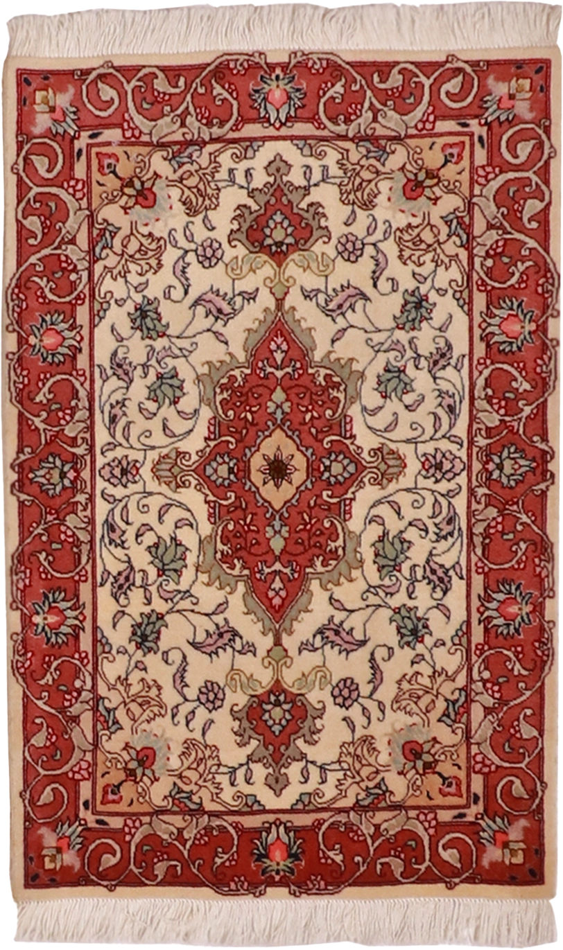 W 2 L 3.1 Tabriz Wool-Silk Blend Hand-Woven Medallion Design - 60968