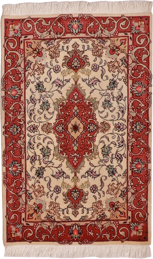 W 2 L 3.1 Tabriz Wool-Silk Blend Hand-Woven Medallion Design - 60968