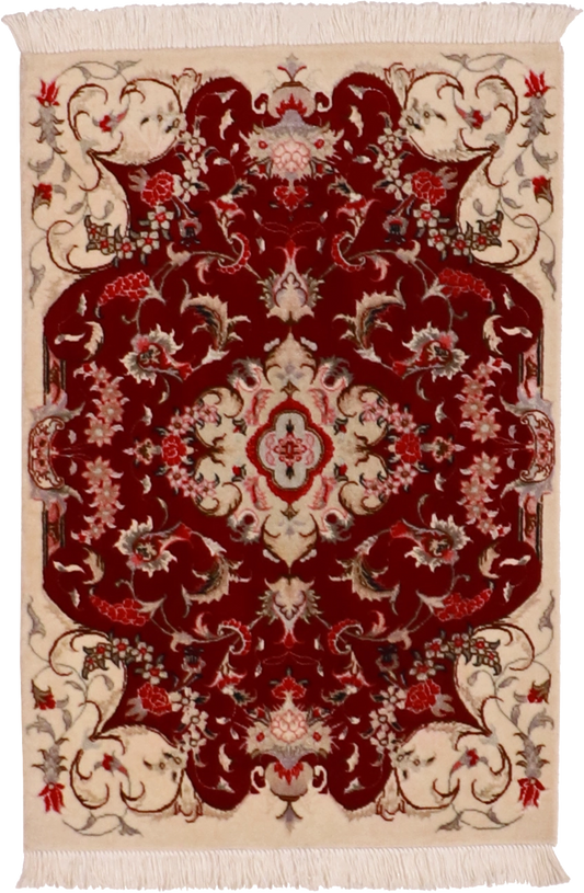 W 2 L 3 Tabriz Wool-Silk Blend Hand-Woven Medallion Design - 60969