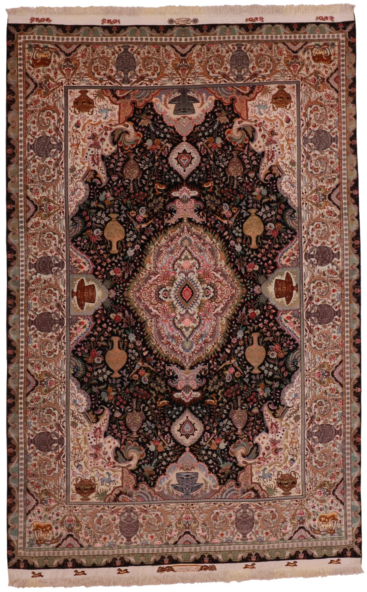 W 6 - L 9 - Tabriz Fine/Silk All Over Rectangle - Finest Hand-Knotted Quality Wool - 61013