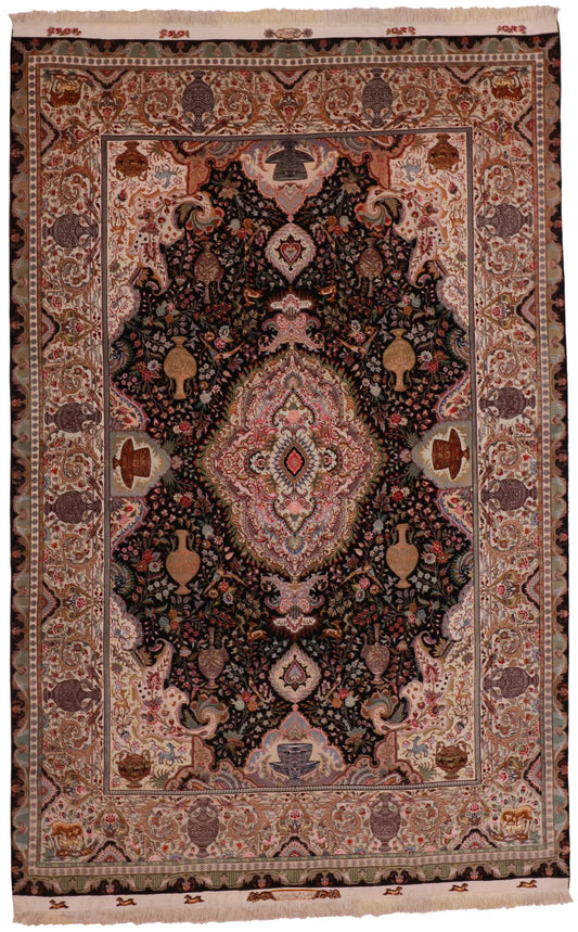 W 6 - L 9 - Tabriz Fine/Silk All Over Rectangle - Finest Hand-Knotted Quality Wool - 61013
