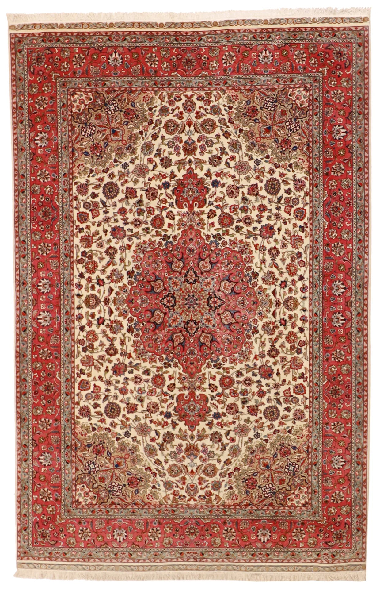 W 6 L 9 Tabriz Wool And Silk Blend Hand-Woven Medallion Design - 61032