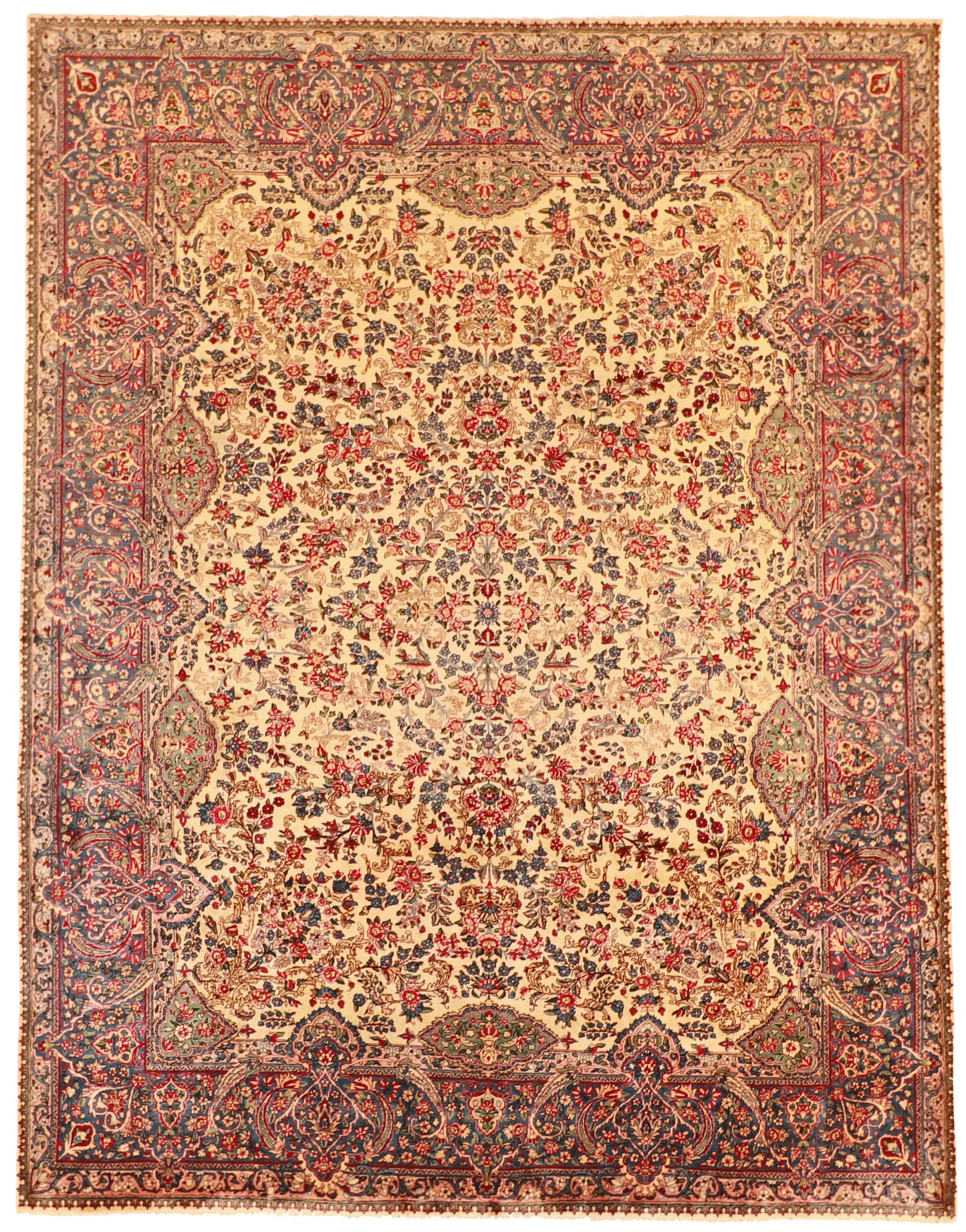 W 8.10 L 11.3 Kerman Vintage 100% Wool Hand-Woven Floral Design - 61049