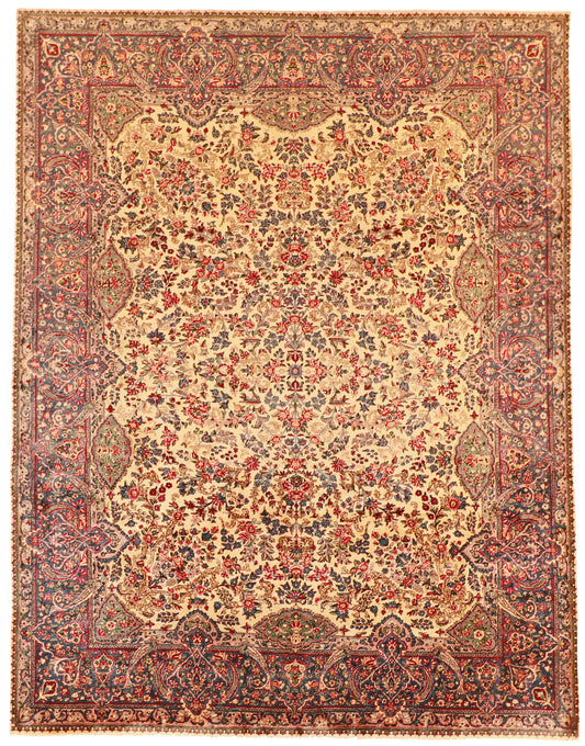 W 8.10 L 11.3 Kerman Vintage 100% Wool Hand-Woven Floral Design - 61049