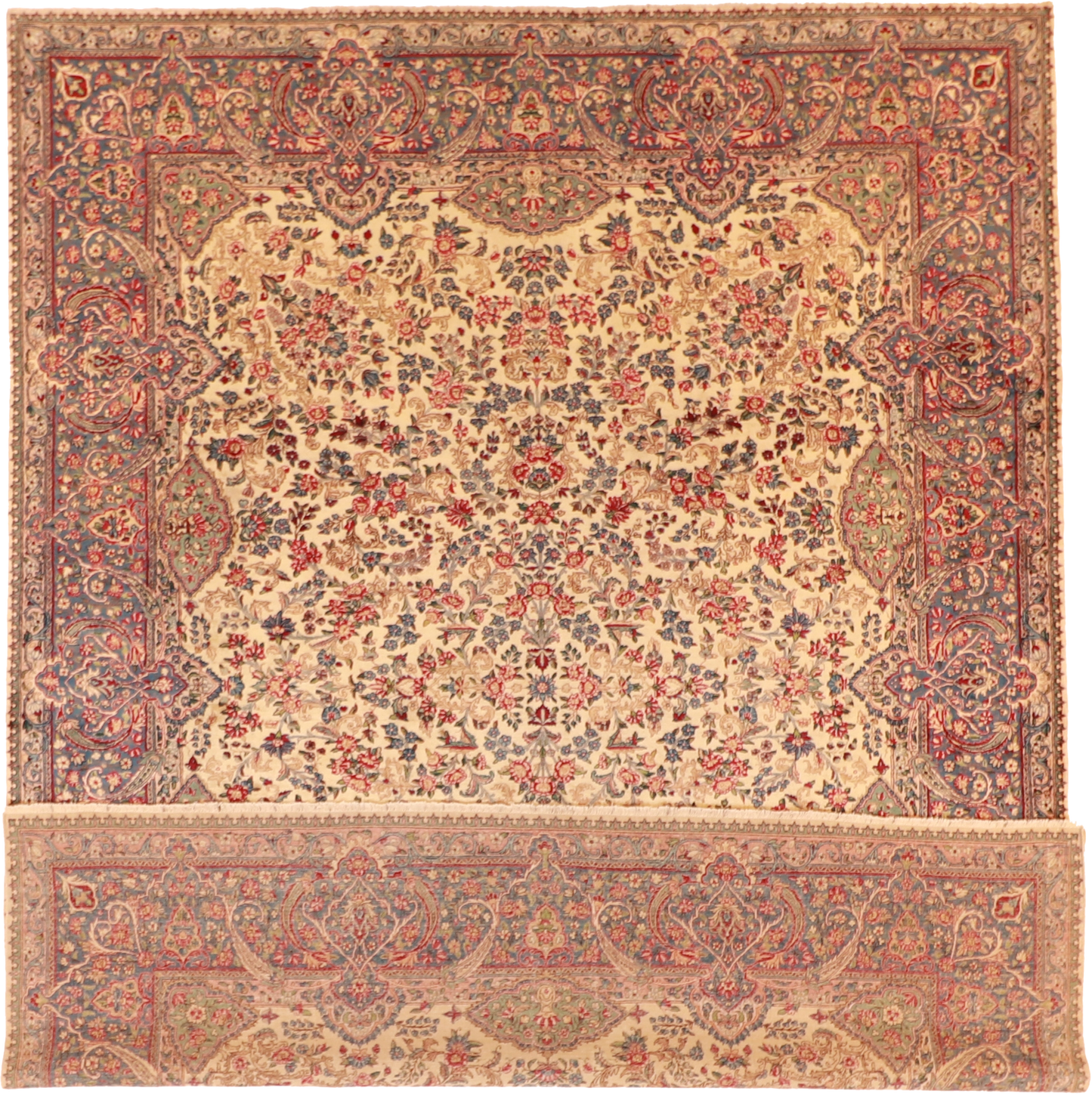 W 8.10 L 11.3 Kerman Vintage 100% Wool Hand-Woven Floral Design - 61049