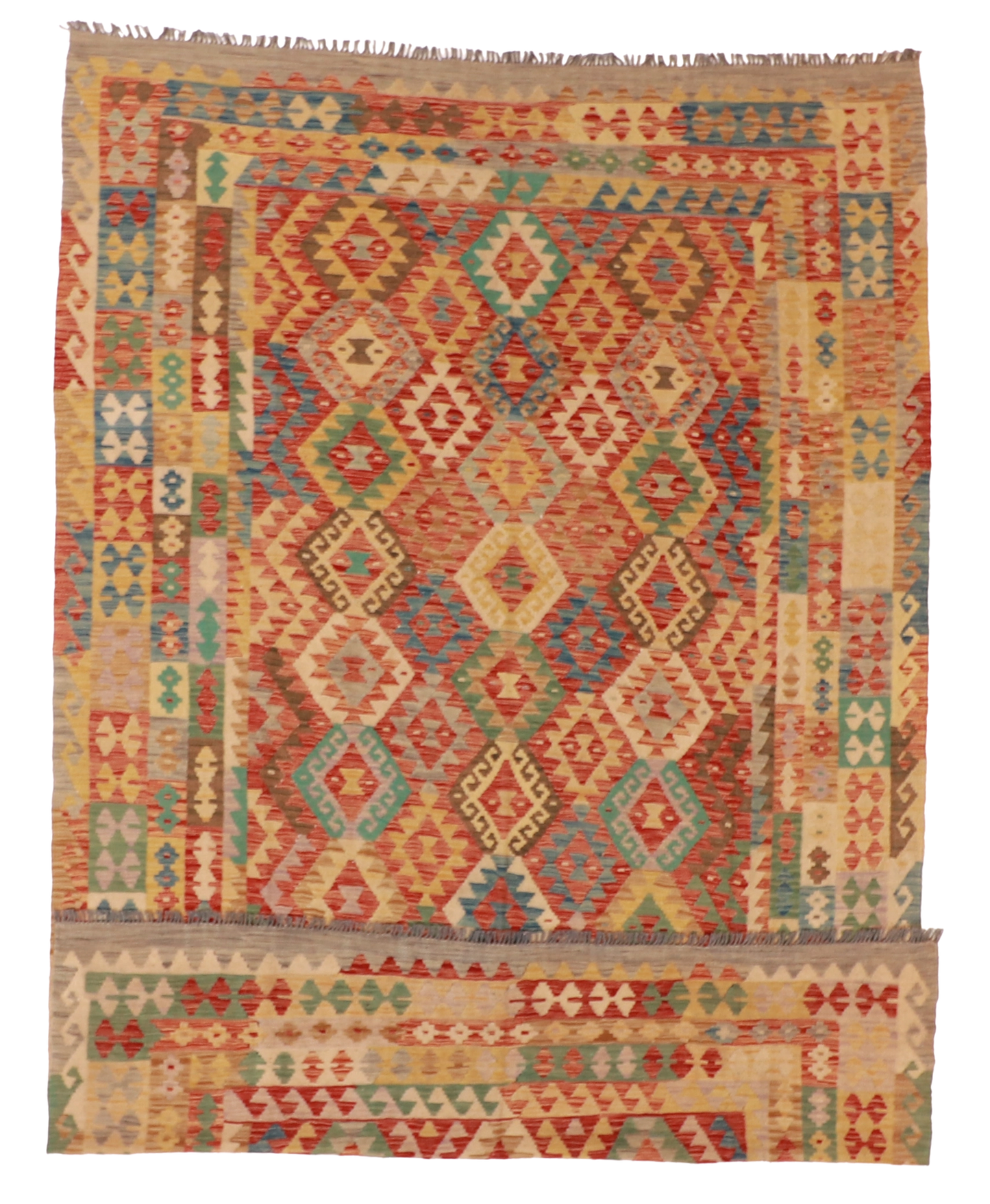 W 6.6 L 9.9 Kilim 100% Wool Hand-Woven All-Over Design - 61223