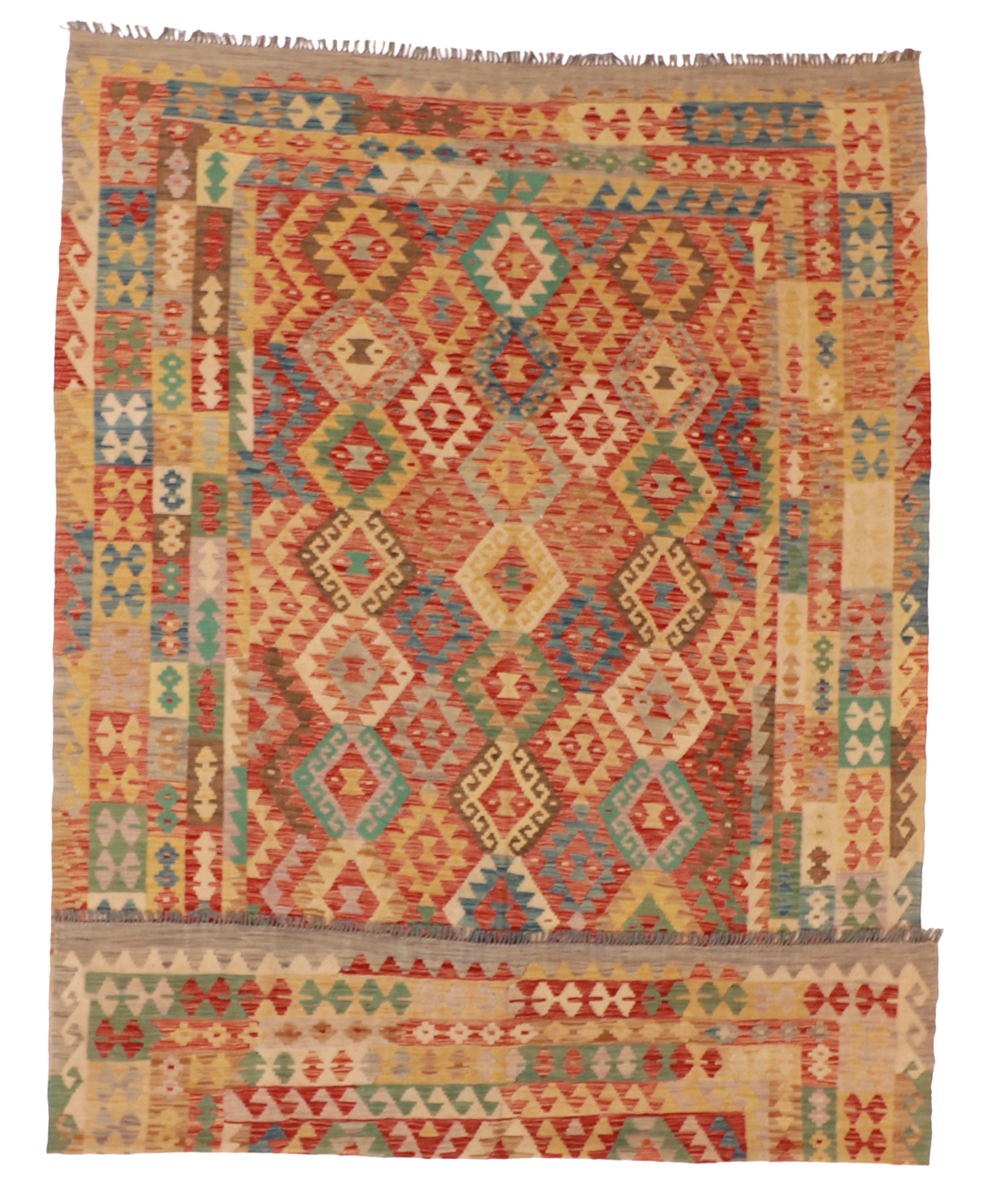 W 6.6 L 9.9 Kilim 100% Wool Hand-Woven All-Over Design - 61223