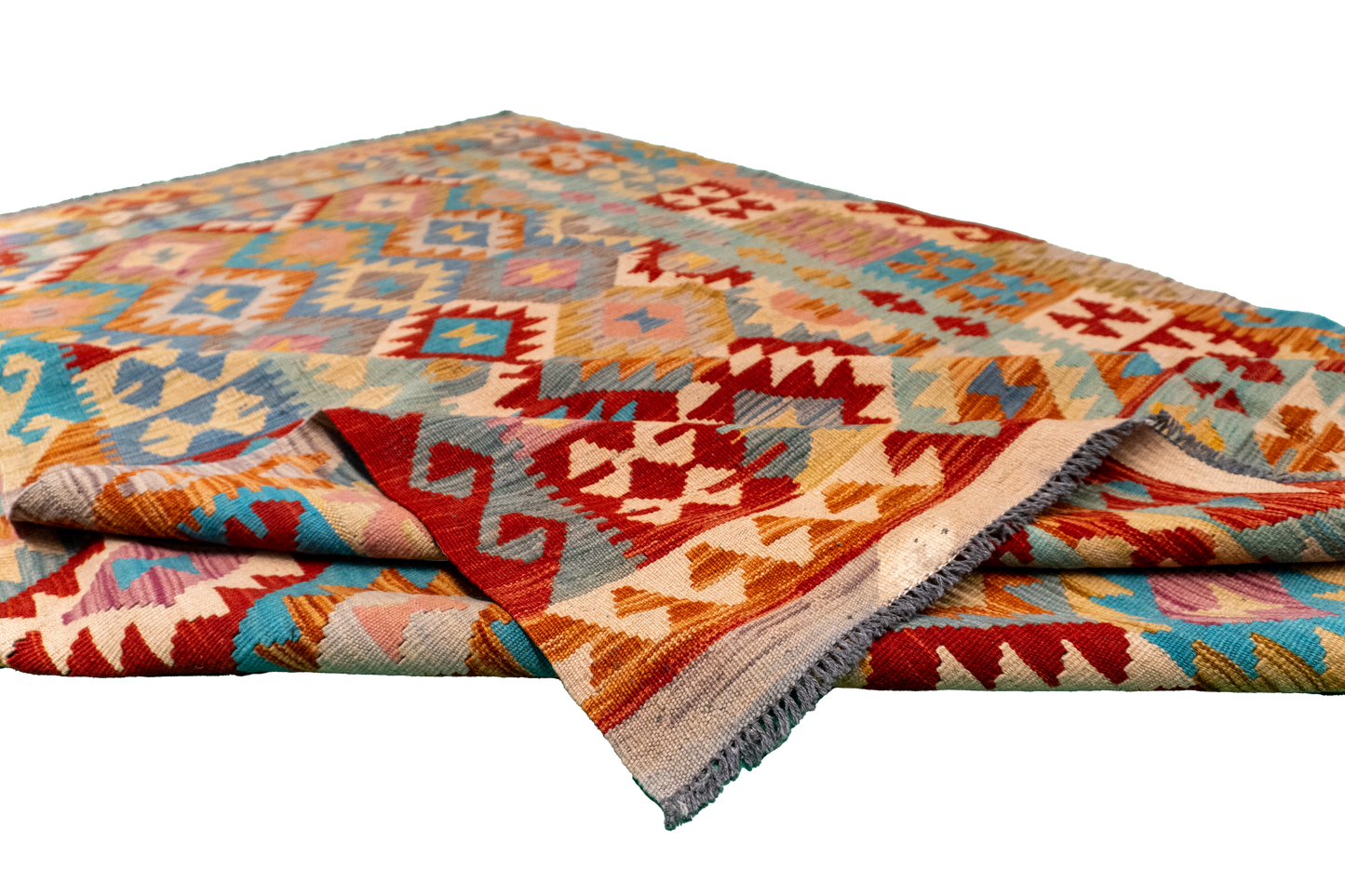W 5.5 - L 7.7 - Kilim Fine/Wool All Over Rectangle - Finest Hand-Made Quality Wool - 61233