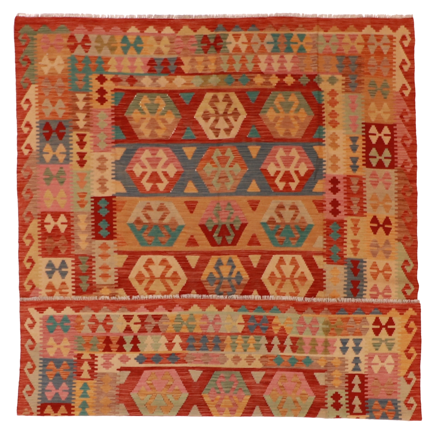 W 6.2 - L 8.2 - Kilim Fine/Wool All Over Rectangle - Finest Hand-Made Quality Wool - 61224