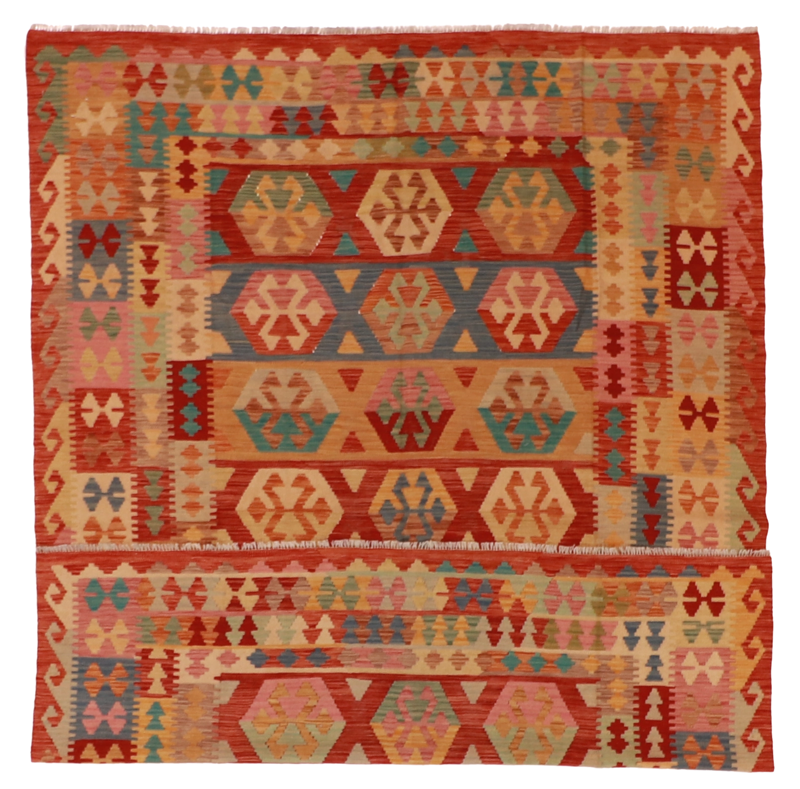 W 6.2 - L 8.2 - Kilim Fine/Wool All Over Rectangle - Finest Hand-Made Quality Wool - 61224