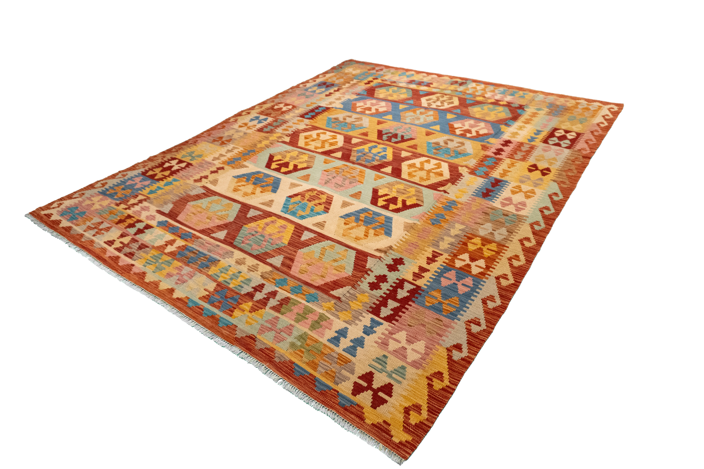 W 6.2 - L 8.2 - Kilim Fine/Wool All Over Rectangle - Finest Hand-Made Quality Wool - 61224