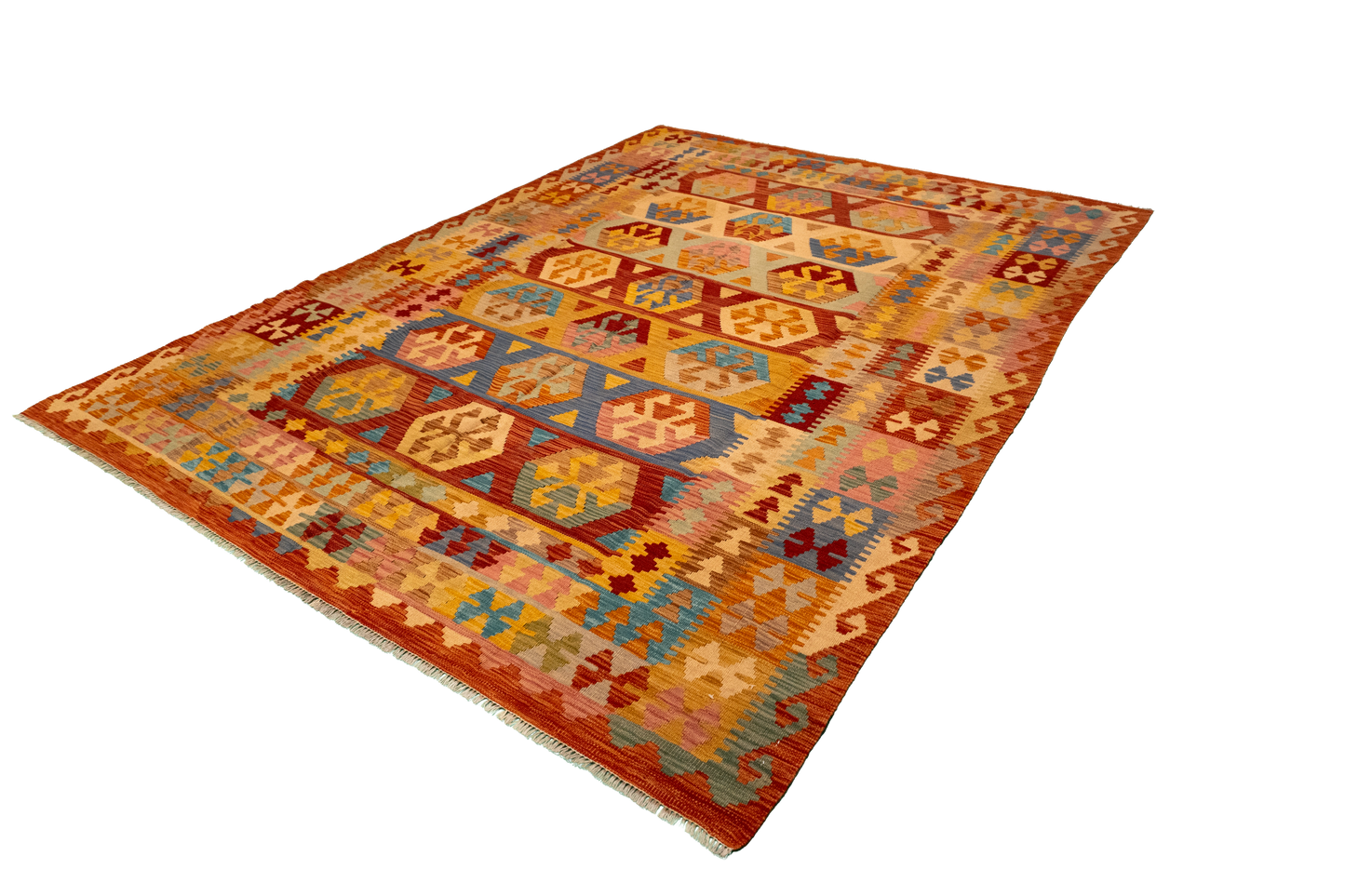 W 6.2 - L 8.2 - Kilim Fine/Wool All Over Rectangle - Finest Hand-Made Quality Wool - 61224